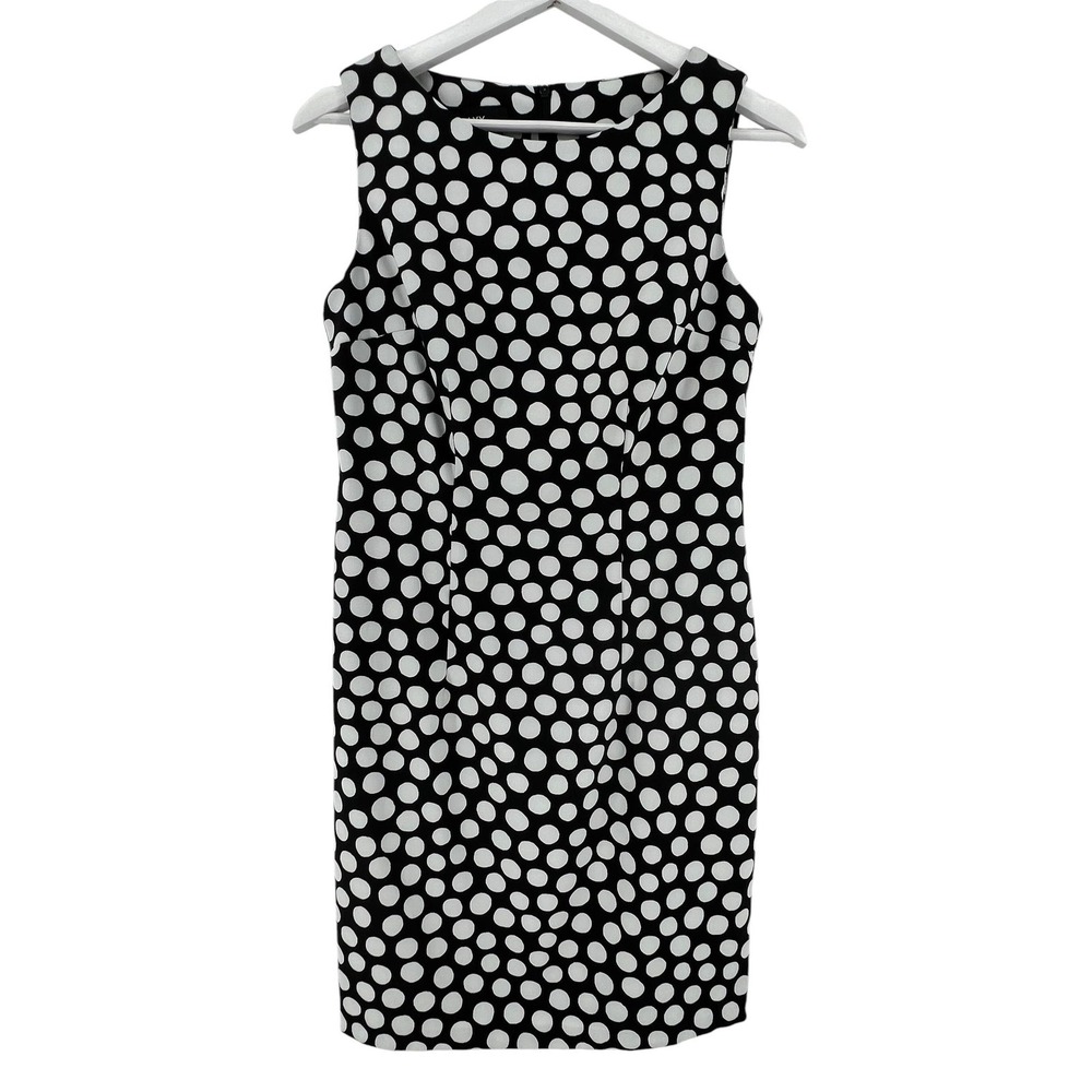Alyx Dress Womens 6 Black White Polka Dot Sleeveless Sheath Knee Length Office